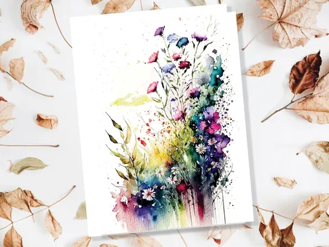 Watercolour Flower Card Nature Birthday Cards Summer Flowers Card Meadow Floral Summertime Greetings Notelets Thank You Note Hello Spring - View 6