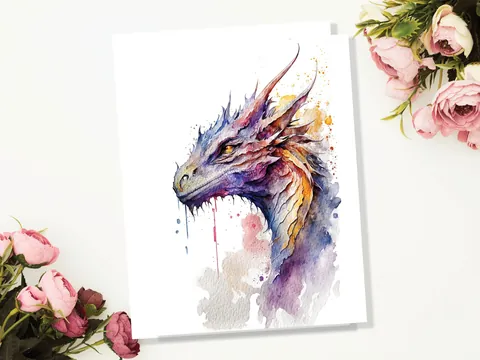 Watercolour Dragon Birthday Card - View 4