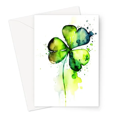 Watercolour Shamrock Card Lucky St. Patrick's Day Luck of the Irish Ireland Saint Vibrant Green Clover Greeting Cards for Family & Friends - View 2