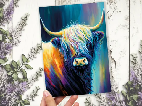 Pastel Highland Cow Greeting Card