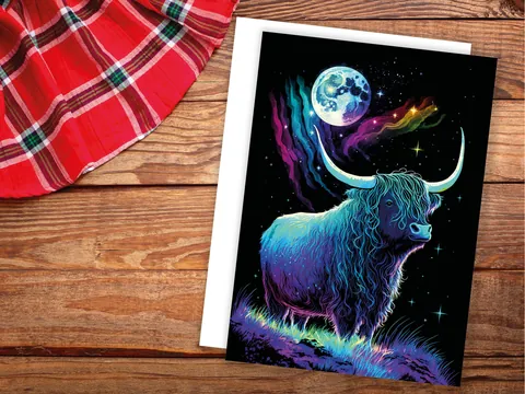 Highland Cow Birthday Card – Galaxy Sky - View 4