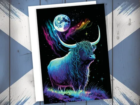 Highland Cow Birthday Card – Galaxy Sky - View 7