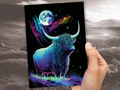 Highland Cow Birthday Card – Galaxy Sky - View 8