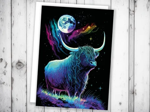 Highland Cow Birthday Card – Galaxy Sky - View 2