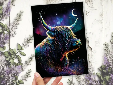 Whimsical Highland Cow Birthday Card