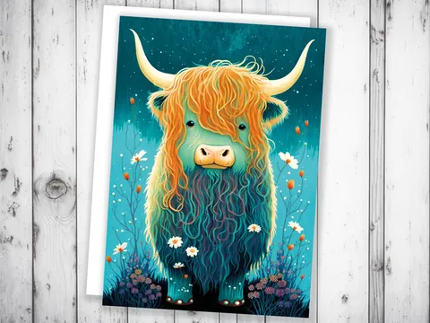 Cute Highland Cow Birthday Card