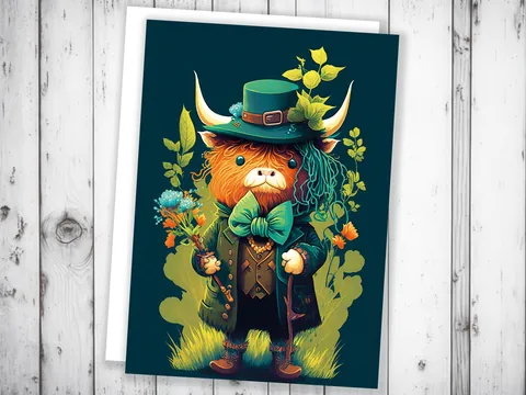 Scottish Leprechaun Highland Cow Card