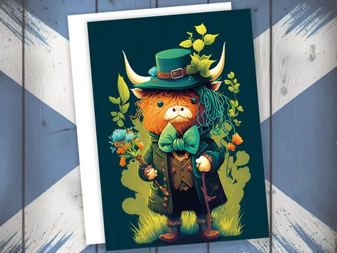Scottish Leprechaun Highland Cow Card - View 7