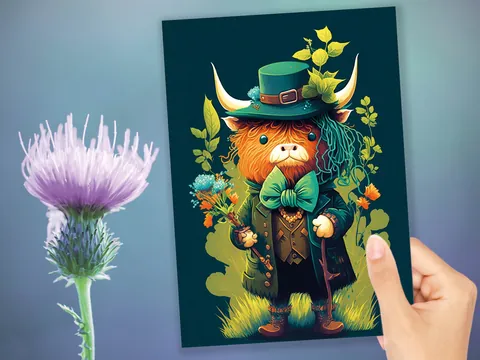 Scottish Leprechaun Highland Cow Card - View 10