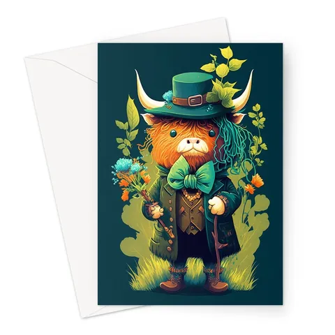 Scottish Leprechaun Highland Cow Card - View 2