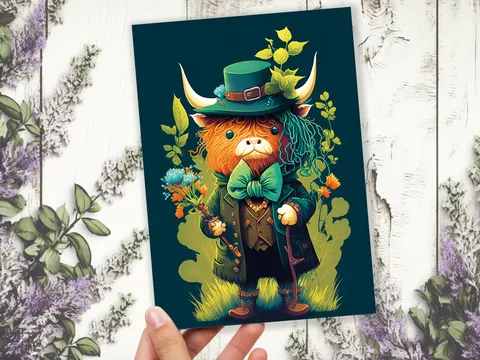 Scottish Leprechaun Highland Cow Card - View 5