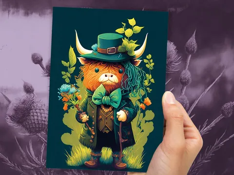 Scottish Leprechaun Highland Cow Card - View 9