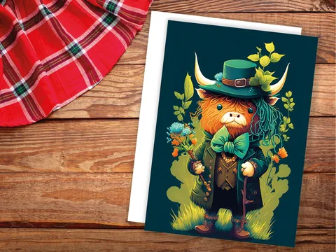 Scottish Leprechaun Highland Cow Card - View 4