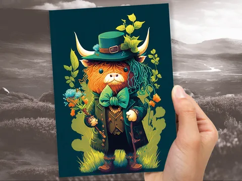 Scottish Leprechaun Highland Cow Card - View 8