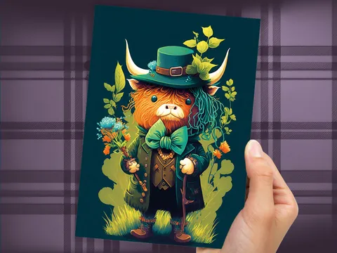 Scottish Leprechaun Highland Cow Card - View 6