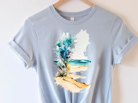 Abstract Beach T-Shirt Watercolour Painting Vacation Holiday Travel Shirt for Women & Men Cool Traveling Summer Landscape Seaside Tee Gifts - View 8
