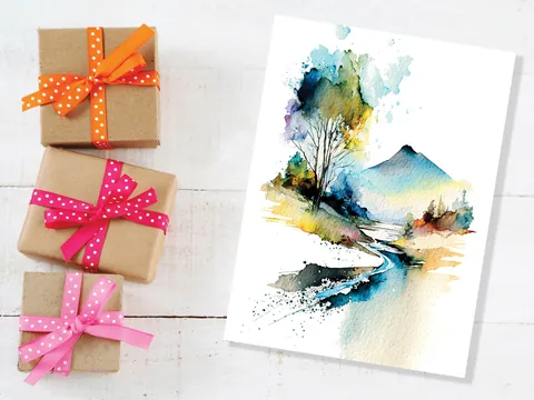 Watercolour Volcano Mountain Card - View 2