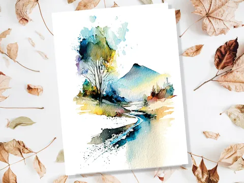 Watercolour Volcano Mountain Card