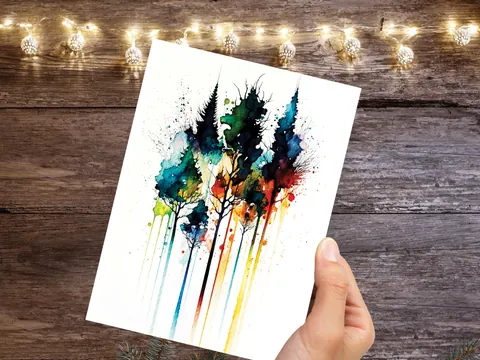 Colourful Watercolour Pine Trees Card - View 9