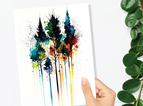 Colourful Watercolour Pine Trees Card - View 10