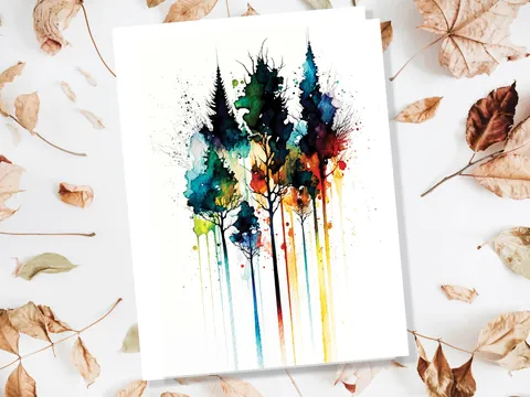 Colourful Watercolour Pine Trees Card - View 7