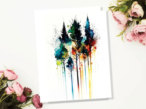Colourful Watercolour Pine Trees Card - View 4