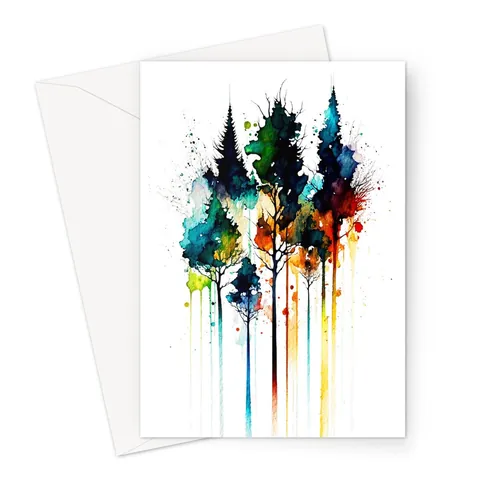 Colourful Watercolour Pine Trees Card - View 2