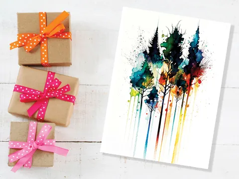 Colourful Watercolour Pine Trees Card - View 6