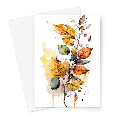 Autumn Leaves Card – Yellow Watercolour - View 2