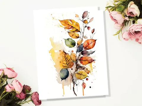 Autumn Leaves Card – Yellow Watercolour - View 4