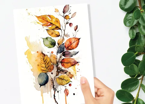 Autumn Leaves Card – Yellow Watercolour - View 10