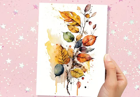 Autumn Leaves Card – Yellow Watercolour - View 6