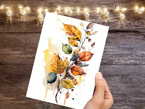 Autumn Leaves Card – Yellow Watercolour - View 9