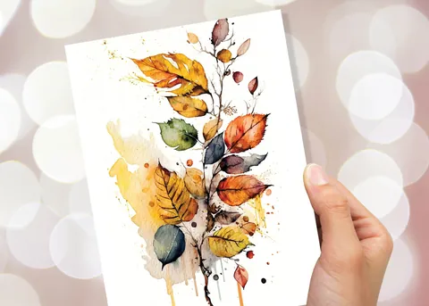 Autumn Leaves Card – Yellow Watercolour - View 8