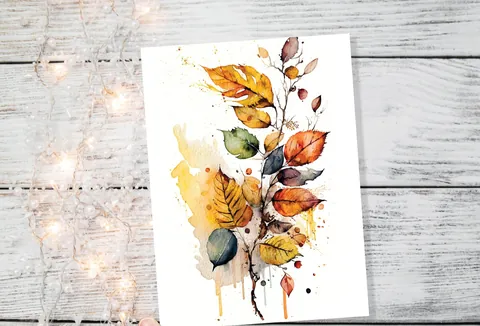 Autumn Leaves Card – Yellow Watercolour - View 5