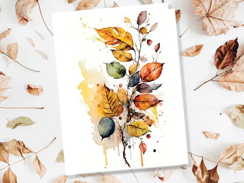 Autumn Leaves Card – Yellow Watercolour