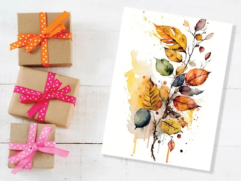 Autumn Leaves Card – Yellow Watercolour - View 7