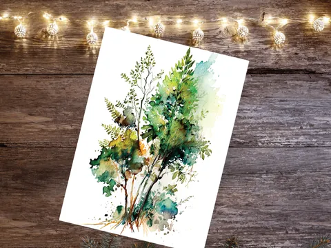 Green Foliage Trees Card Wildlife Notelets Any Occasion Notes Landscape Nature Lover Just Because Birthday Leaves Painting Greeting Cards - View 2