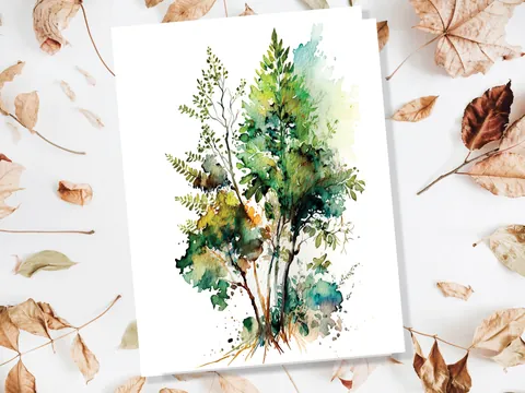 Green Foliage Trees Card Wildlife Notelets Any Occasion Notes Landscape Nature Lover Just Because Birthday Leaves Painting Greeting Cards - View 9