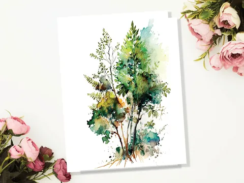 Green Foliage Trees Card Wildlife Notelets Any Occasion Notes Landscape Nature Lover Just Because Birthday Leaves Painting Greeting Cards - View 5