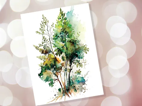 Green Foliage Trees Card Wildlife Notelets Any Occasion Notes Landscape Nature Lover Just Because Birthday Leaves Painting Greeting Cards - View 10