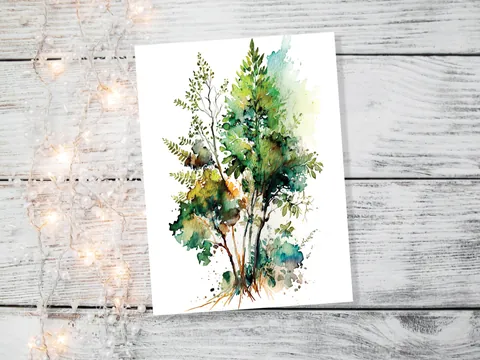 Green Foliage Trees Card Wildlife Notelets Any Occasion Notes Landscape Nature Lover Just Because Birthday Leaves Painting Greeting Cards - View 6