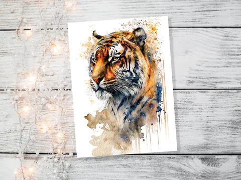 Year of the Tiger Birthday Card Big Cat Notelets Wild Animal Art Thinking Of You Happy Birthday Watercolour Painting Greeting Cards - View 3