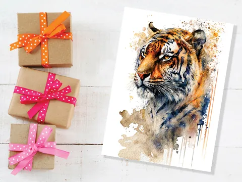 Year of the Tiger Birthday Card Big Cat Notelets Wild Animal Art Thinking Of You Happy Birthday Watercolour Painting Greeting Cards - View 5