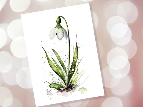 Watercolour Snowdrop Card Imbolc New Beginning Sympathy Greeting Cards Spring Botanical Nature January Birth Flower Gardener Floral Birthday - View 9