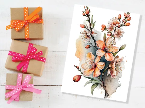 Peach Flowers Card - View 6