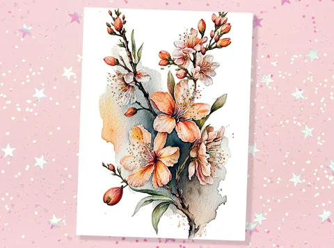Peach Flowers Card