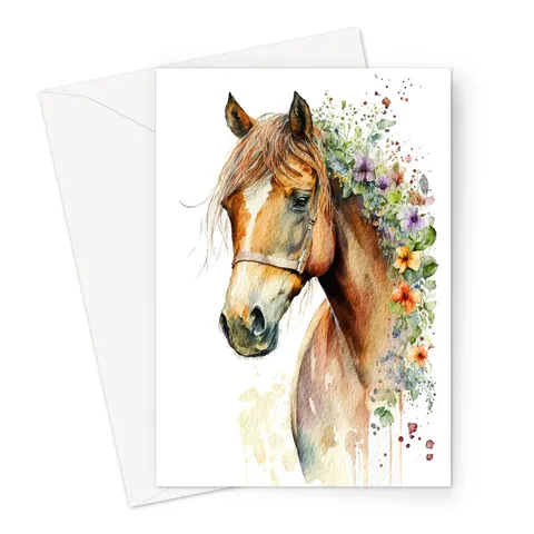 Watercolour Horse With Flowers Card - View 2