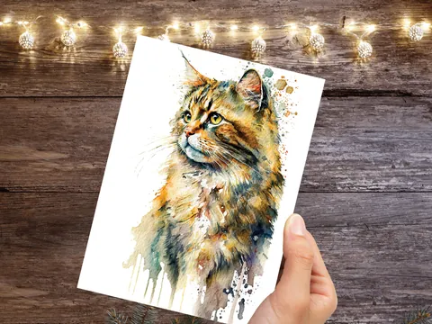 Watercolour Cat Card