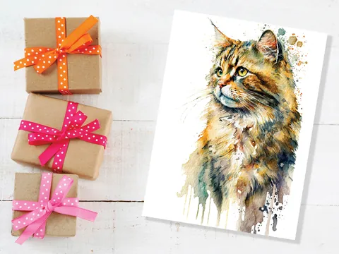 Watercolour Cat Card - View 5